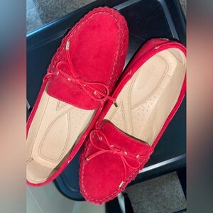 Justfab red suede moccasin slip on. Womens size 8